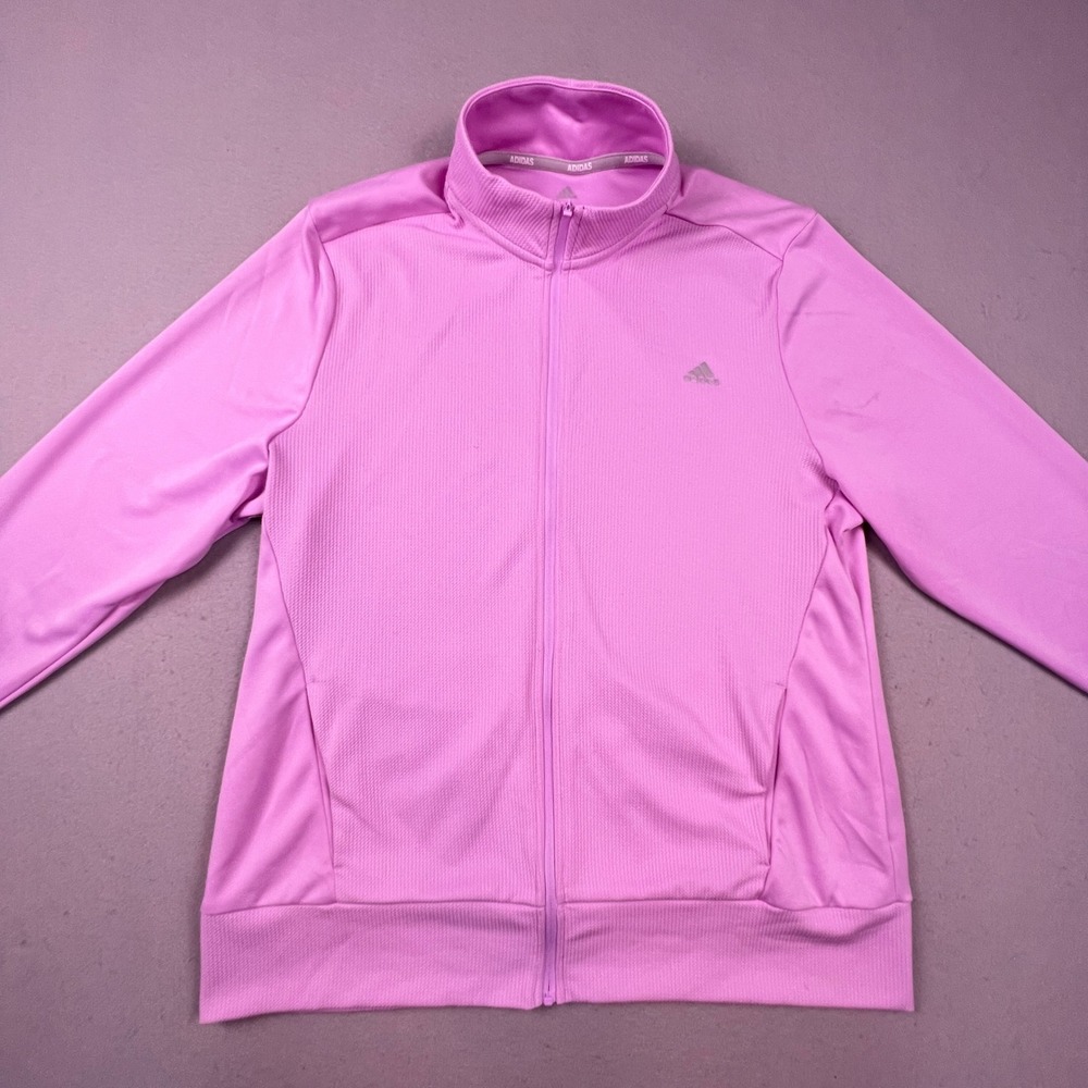 Adidas Golf Jacket Womens XL Pink Full Zip Textured Performance Athletic Layer